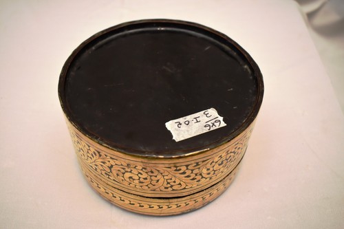Antique Burmese Betel Nut Box Gilt Lacquerware Myanmar Floral Gold Painted Old"4 - Picture 8 of 8