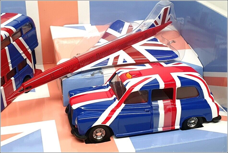 Concorde 英国製 corgitoys Corgi CC99184 - 3 Piece Harrods Union Jack Set - Bus Taxi