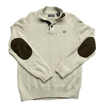 RL Chaps Mens 3 Buttons 100% Cotton Tan Sweater Elbow Patches Elbow Patches