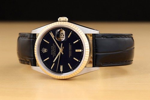 Rolex Herren Datejust 16233 Schwarzes Zifferblatt 18K Gold Stahl Uhr Mit / Leder - Bild 2 von 8