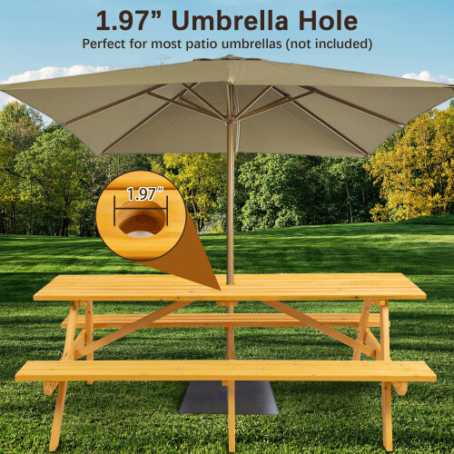 Brown Wooden Picnic Table Outdoor Camping Dining Table 2 Seats Garden 8 Person - Picture 6 of 8