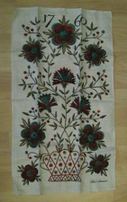 John L. Gieroch Tea Towel - Vintage Early American Flower Basket Linen Towel