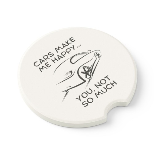 Speckstein Auto Untersetzer schwarz-weiß "Autos machen mich glücklich...Du nicht so viel" - Bild 7 von 8
