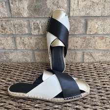 Aerosoles Halley Leather Mule Flats (Women 9) Black White Metallic Gold Slides