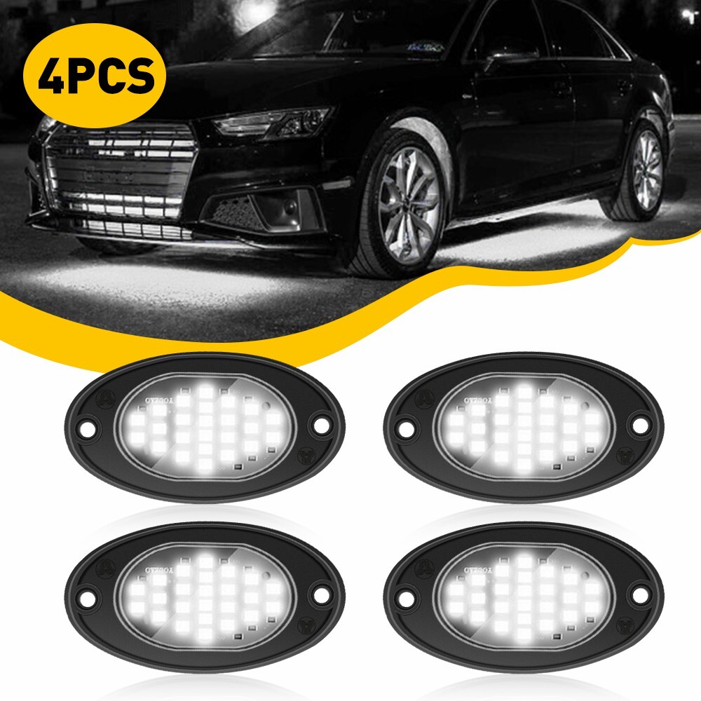 4X White LED Rock Lights Underbody Trail Rig Glow Lamp Offroad SUV Pickup