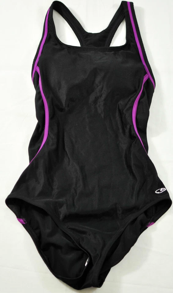 women's champion 1-piece performance swimsuit size medium (8-10) black/plum laps - Image 3 of 4