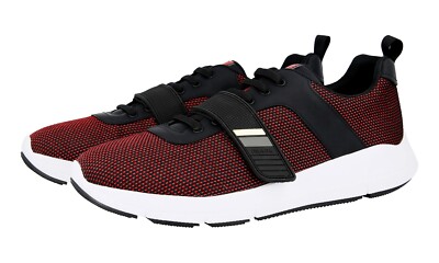 PRADA Fabric + Leather Lightweight LINEA ROSSA Sneaker 4E3174 Red White - 10.5 44.5