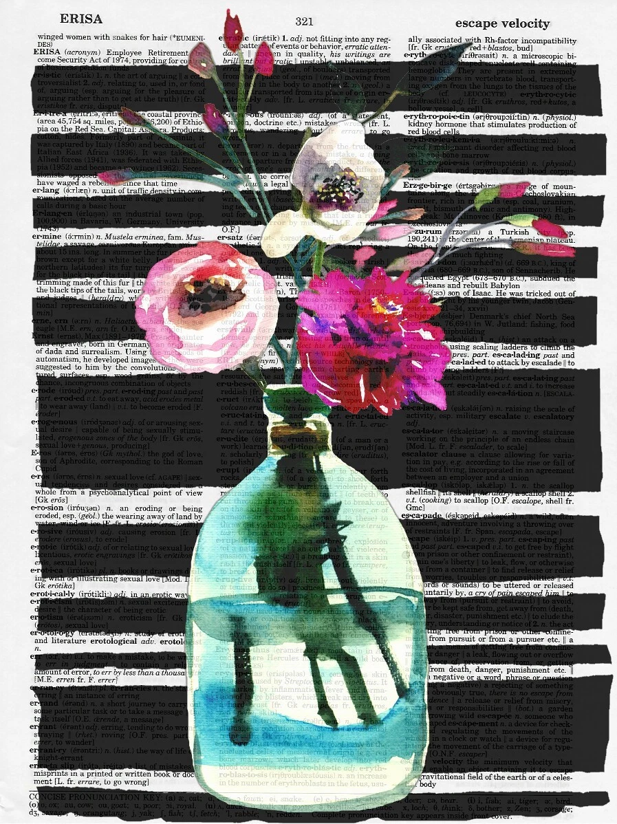 Floral Watercolor Chic Bohemian Modern Art Print Vintage Dictionary Poster  | eBay