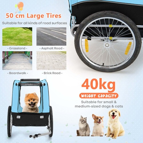Costway Folding Pet Bike Trailer with 3 Zippered Doors and 8 Reflectors-Blue - Picture 10 of 10