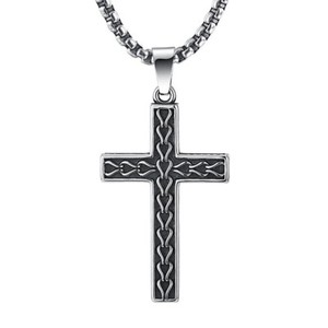 2Ndlink Classic Black Mens Titanium Cross Necklace Pendant,22.5" Rolo Curb Chain (701988846856)