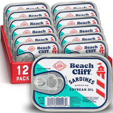 Beach Cliff Wild Caught Sardines in Soybean Oil, 3.75 Oz Can Pack of 12 - 14G