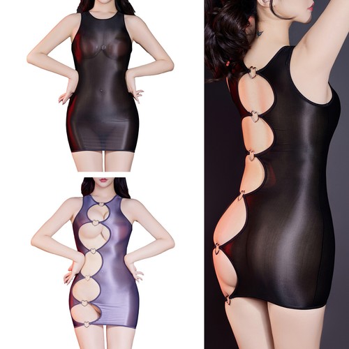 Damen Clubwear Ausschneiden Kleid Öl Outfits Slim Fit Schritt Öffnen Party Sexy - Picture 5 of 26