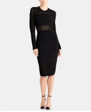 NEW Rachel Roy TAMARA Mixed Stitch Sweater Dress w/ Sheer Panels, SMALL, Black