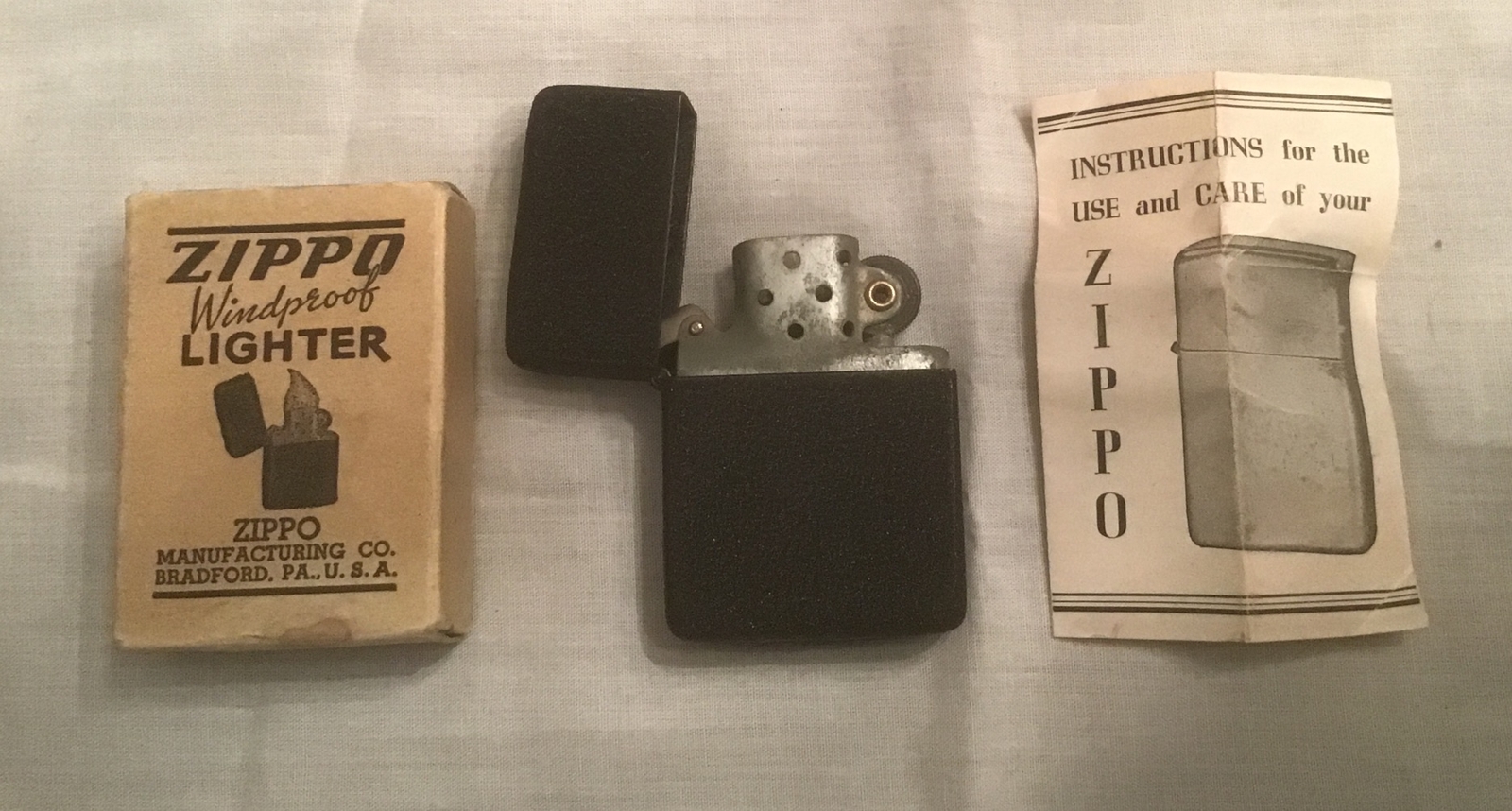 Vintage Zippo Black Crackle Lighter 3 Barrel WW11 W/Original Box