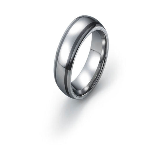 6mm Tungsten Ring 2 Thin Black Ceramic Inlays Tungsten Band Comfort Fit Size 10 - Picture 1 of 3