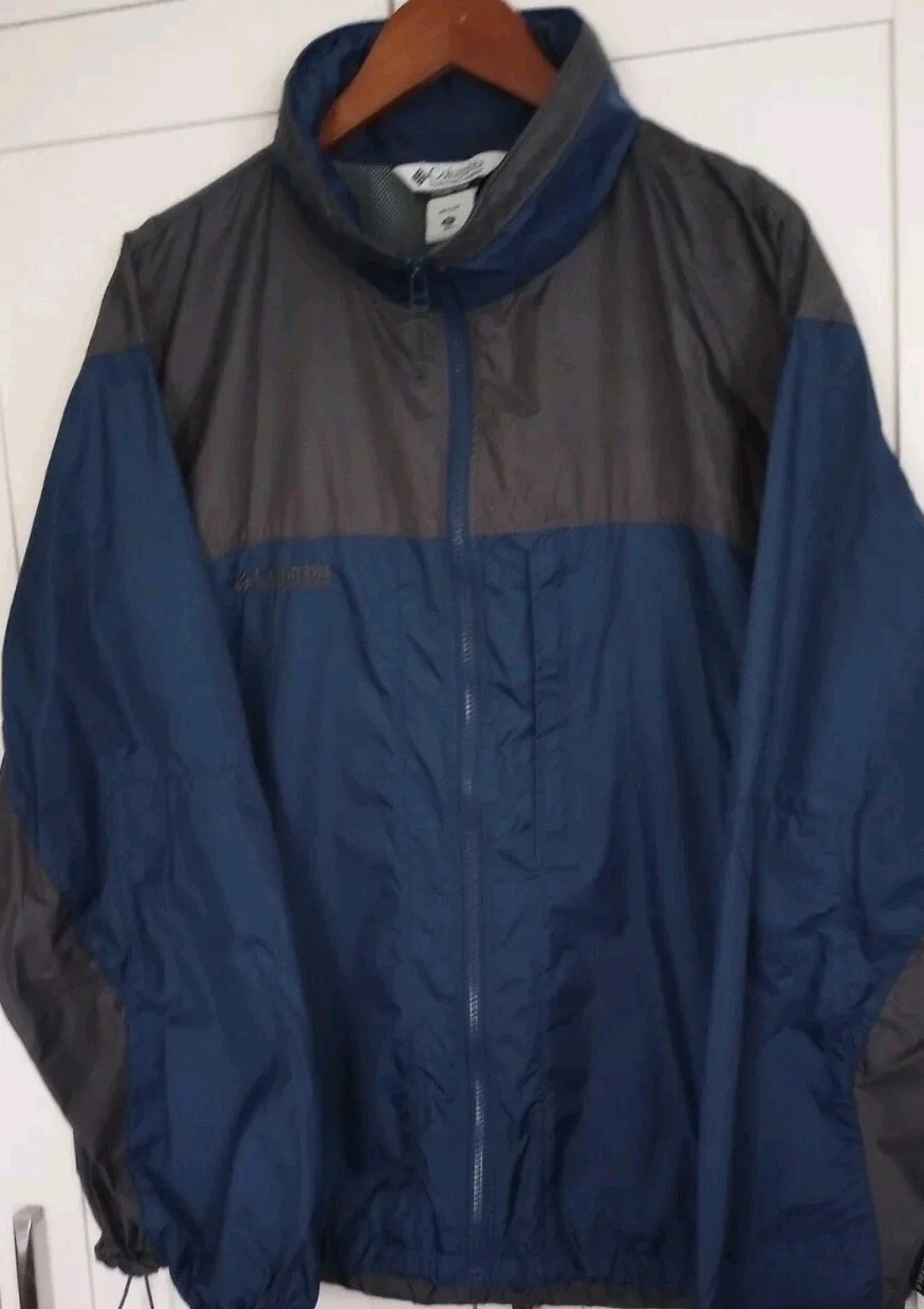 Columbia Jacket Mens Size XL 2 Tone Blue Gray Zip Windbreaker Rain Coat Packable