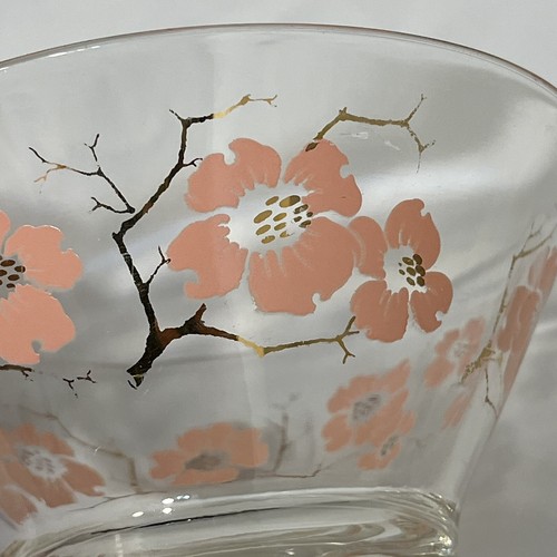 Cuenco de inmersión de vidrio vintage con flores rosas flores de cerezo y ramas con adornos dorados - Imagen 8 de 9