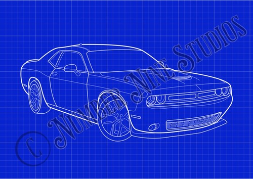 DODGE CHALLENGEGER BLUEPRINT Ilustracja, wysoka jakość, podpisana przez artystę. - Zdjęcie 2 z 7