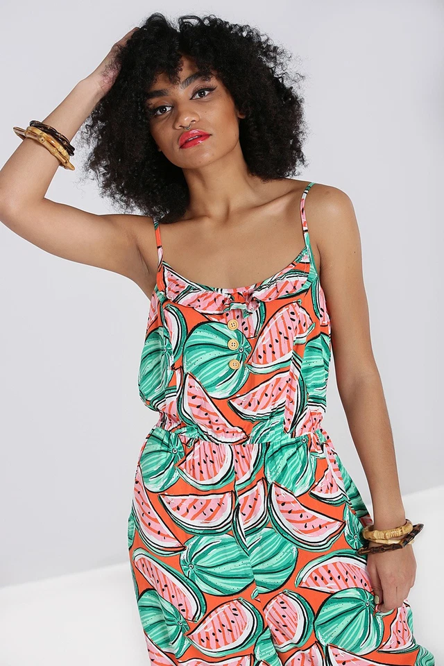 Hell Bunny «MELONIE WATERMELON» Vintage Tropical JUMPSUIT Overall Rockabilly - Bild 3 von 4