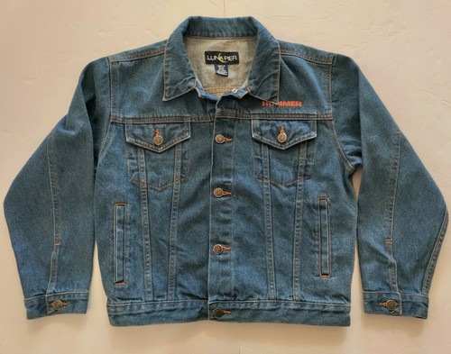 Vintage HUMMER Youth MED Luna Pier Trucker Heavy Denim Jean Jacket Distress - Picture 1 of 10