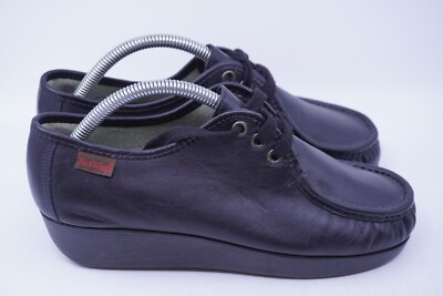Vintage Red Wing Dunoon Womens Sz 7.5 E Wide Black Leather Wedge Oxfords USA EUC