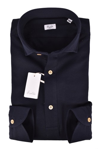 NUEVO Fralbo Napoli hecho a mano piqué stretch shirtpolo EU 48 = M AZUL MARINO - Imagen 2 de 5