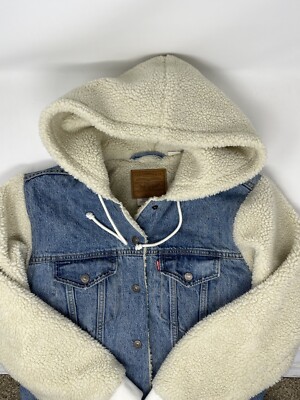 Women's Levi's Denim Jacket Sherpa Hood Sleeves (S)