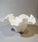 Vintage Hobnob Milk Glass Ruffled Bowl