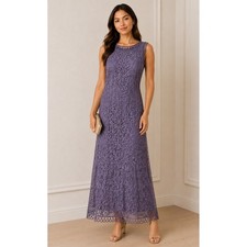 Soulmates Petite Silk Crochet Lace Beaded Maxi Dress Lavender Purple PS Formal