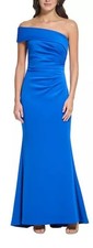 Eliza J Asymmetric-Neck Side-Pleat Scuba Gown NWT Size 12 Cobalt Blue