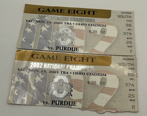 2 Ohio State Buckeyes vs Purdue Boilermakers Football 15. November 2003 Ticket Stubs
