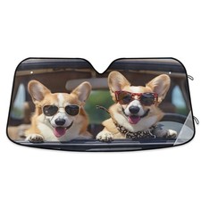 xigua Two Happy Corgi Dogs Windshield Sunshade Foldable Car Auto Fr... Fast Ship