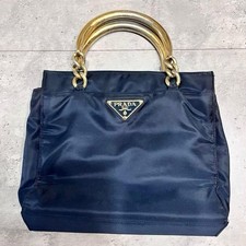Prada Tessuto Nylon Tote Bag Triangolo Logo Manici Oro Tracolla Usata dal Giappone