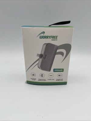 NIB 5000mAh Silver Portable Power Bank USB and Micro USB-C Cable