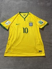 Iconic Neymar #10 Brazil 2014 World Cup Badges Rare Home Soccer Jersey Large