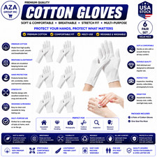 12-Pack White Cotton Gloves, for Dry Hands Sleeping Eczema Care and Night-Time