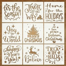 Set of 9 Christmas Stencils for Painting on Wood &ndash; 6x6 Inches, Transparent