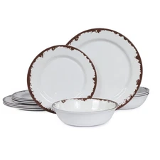 Melamine Dinnerware Set-12 Piece Melamine Plates and Bowls Set for 4,Lightwei...