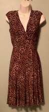 LAUREN RALPH LAUREN V- Neck $139 Slinky Stretch Shirred Leopard Dress Size 8