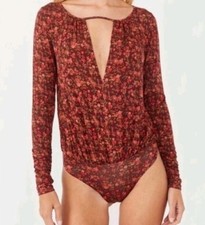 Free People Intimately Bodysuit Floral Print Sz L Long Sleeve Keyhole Front Kaya