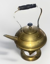 VINTAGE MANNING BOWMAN & CO BRASS TEA KETTLE WITH WARMING STAND &BURNER #4761