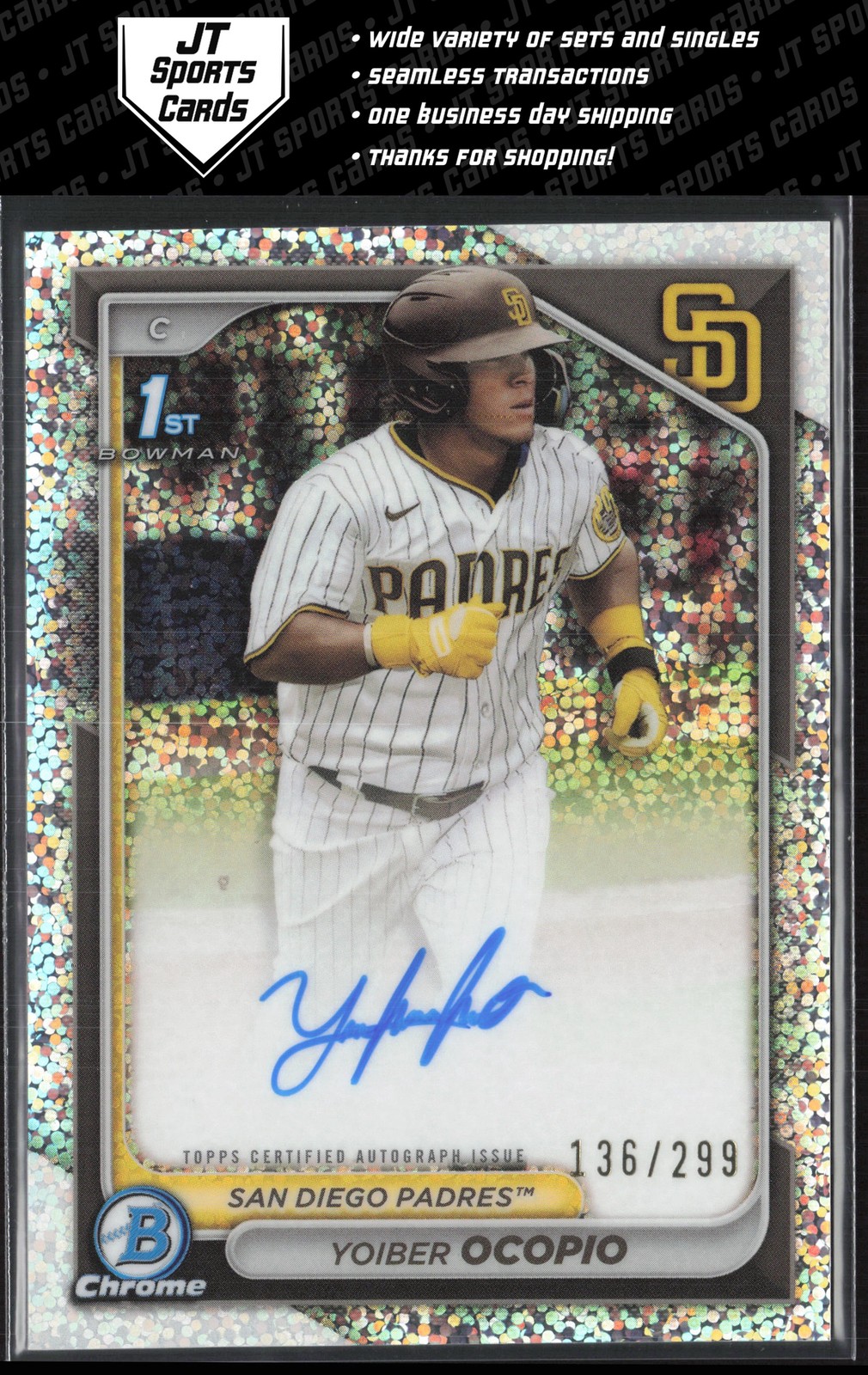 2024 Bowman Chrome Yoiber Ocopio CPA-YO 1st Speckle Refractor Auto /299 Padres