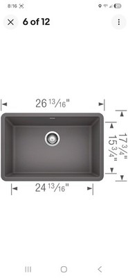Blanco 522428 Precis 26-13/16'' Undermount Single Basin SILGRANIT - alumetallic