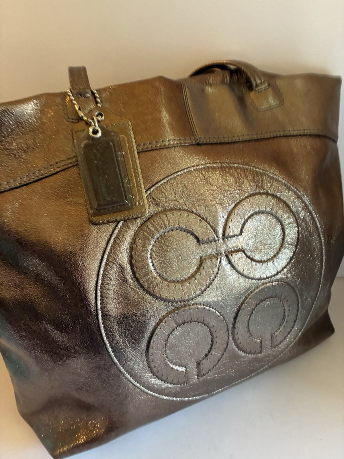 COACH metallic tote bag leather thumbnail 6