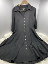 Sharagano Black Dress 12 Corporate Goth Dark Academia Minimalist Gold Button 