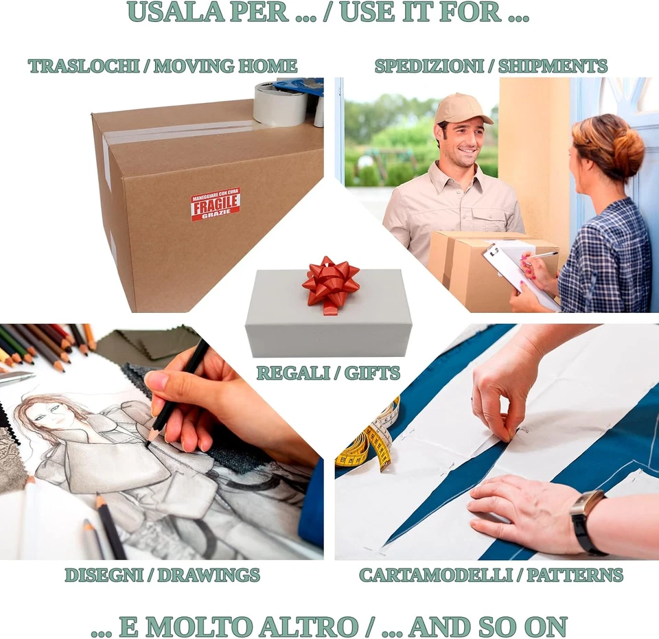 Fogli Di Carta Imballaggio Pacchi 64X44Cm - 400G - Carta Da Pacchi Bianca/Carton - Immagine 3 di 4