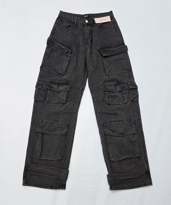 Micas Multi-Pocket Denim Cargo Jeans NWT Juniors Size Small Black