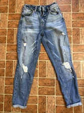 Maurices Jeans Womens High Rise Reg 4 Skinny Cuffed Distressed Holes Blue