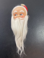 VTG Santa Claus Doll Head Blue Eyes Christmas Ornament Rubber Face Red Felt Hat
