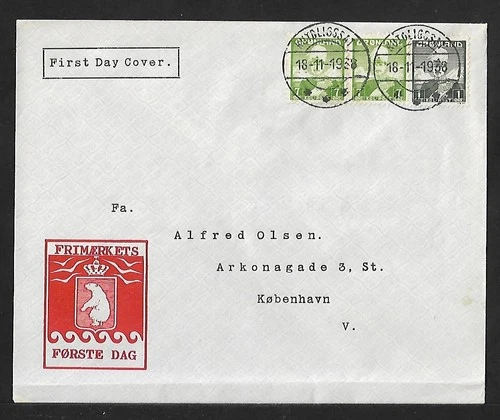 GREENLAND KUTDLIGSSAT TO DENMARK FDC 15ore ON COVER 1938